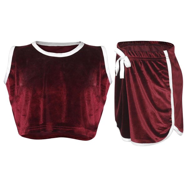 A2Z 4 Kids Girls Velour Crop Top Shorts Set Contrast Taped Outfit Clothing Sets
