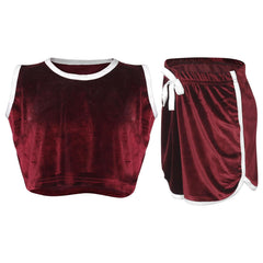 A2Z 4 Kids Girls Velour Crop Top Shorts Set Contrast Taped Outfit Clothing Sets