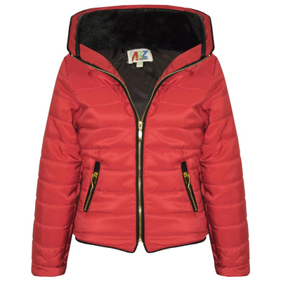 A2Z 4 Kids Girls Jacket Stylish Padded Red Puffer Bubble Fur Collar Quilted Warm Thick Coat Jackets New Age 3-13 Years