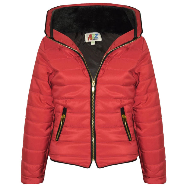 A2Z 4 Kids Girls Jacket Stylish Padded Red Puffer Bubble Fur Collar Quilted Warm Thick Coat Jackets New Age 3-13 Years