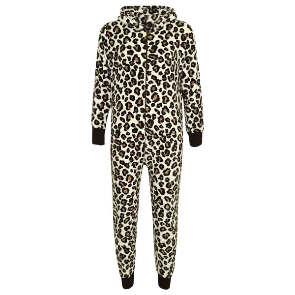 Kids Girls Boys Onesie Soft Fluffy Leopard Print All In One Xmas Costume 7-13 Yr