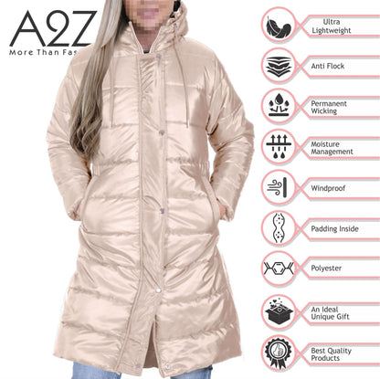 Ladies Adults Long Sleeve Oversized Stone Hooded Quilted Padded Coat Jacket