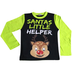 Kids Girls Boys Pyjamas Santas Little Helper Reindeer Contrast Sleeves Xmas PJS