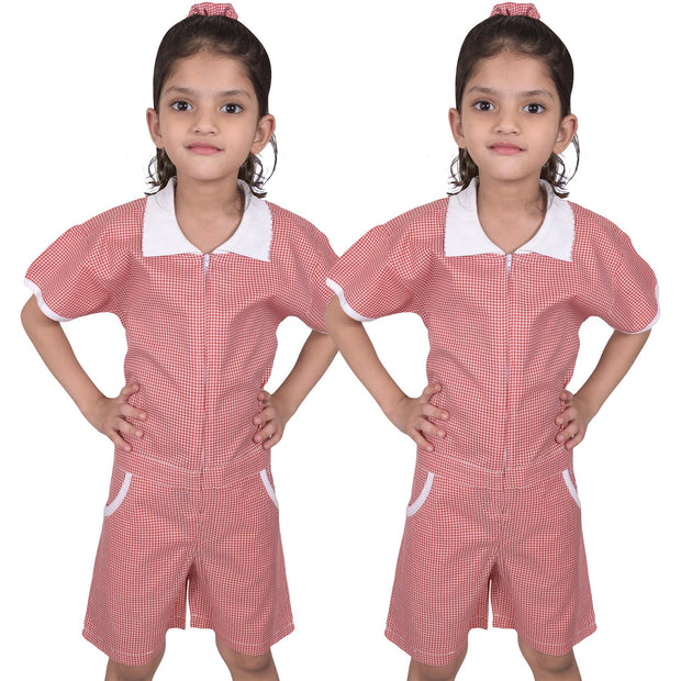 Kids Girls Gingham School 2 Pack Check Summer Playsuit With Matching Scrunchies - A2Z 4 Kids