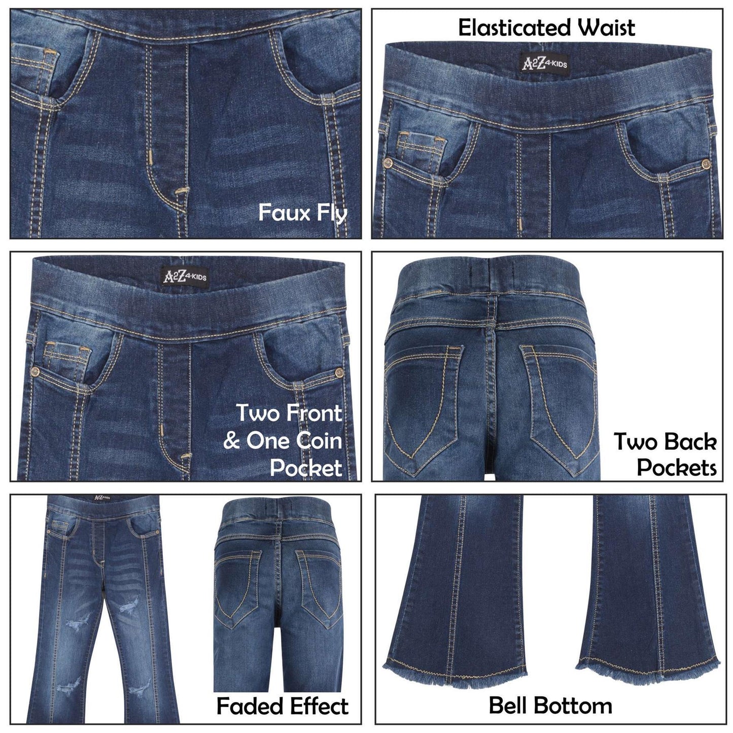 Kids Girls Denim Jeans Stretch Flare Ripped Bell Bottom Pants Jeggings Pants