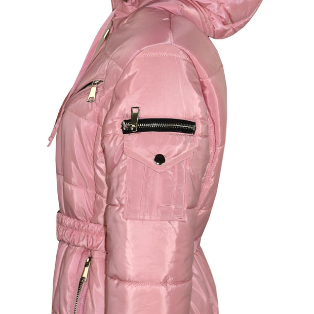 A2Z 4 Kids Kids Girls Jackets Baby Pink Puffer Hooded Stylish Detachable Faux Fur Padded Zipped Belted Slim Fit Warm Coats New Age 5 6 7 8 9 10 11 12 13 Years