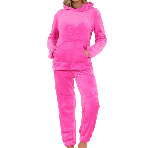 A2Z Womens Pyjamas Soft Warm Fleece Twosie Adults Hooded Long Sleeves Pyjamas 2 Piece Gift Set Size S-2XL