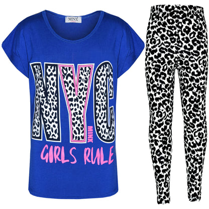Kids Girls NYC GIRLS RULE Printed Trendy Top & Fashion Legging Set 7-13 Years