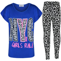 Kids Girls NYC GIRLS RULE Printed Trendy Top & Fashion Legging Set 7-13 Years