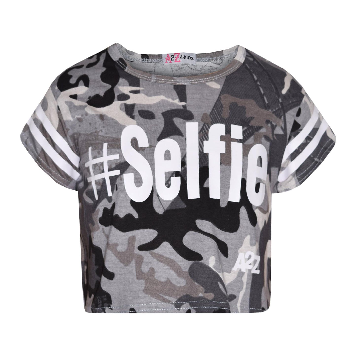Girls Tops Kids Designer's #Selfie Camouflage Print Crop Top Legging Set 5-13 Yr