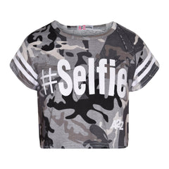 Girls Tops Kids Designer's #Selfie Camouflage Print Crop Top Legging Set 5-13 Yr