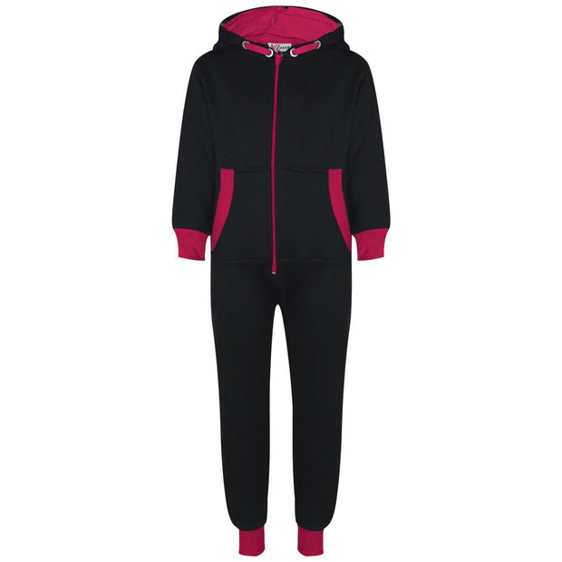 A2Z 4 Kids Girls Pink Contrast Fleece Onesie All In One Jumsuit Playsuit Nightwear New Age 2 3 4 5 6 7 8 9 10 11 12._13 Years