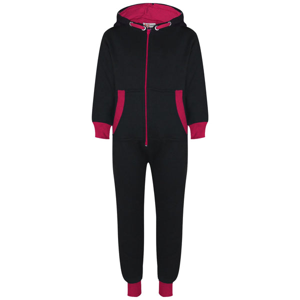 A2Z 4 Kids Girls Pink Contrast Fleece Onesie All In One Jumsuit Playsuit Nightwear New Age 2 3 4 5 6 7 8 9 10 11 12._13 Years