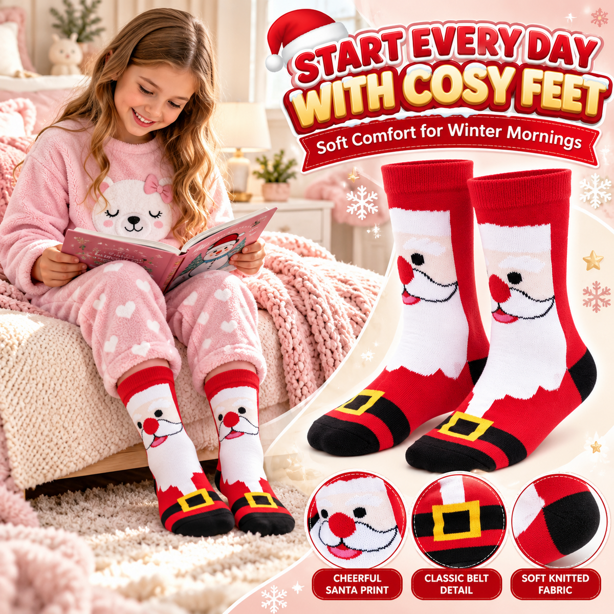 Kids Boys Girls Cotton Rich Christmas Socks Xmas Festive Soft Winter Socks