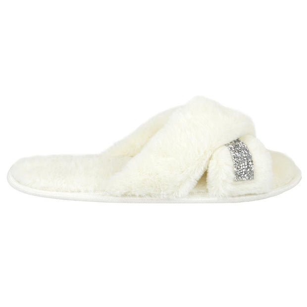 Women Crossover Slippers With Cozy Fur Memory Foam Fluffy Comfortable Sliders