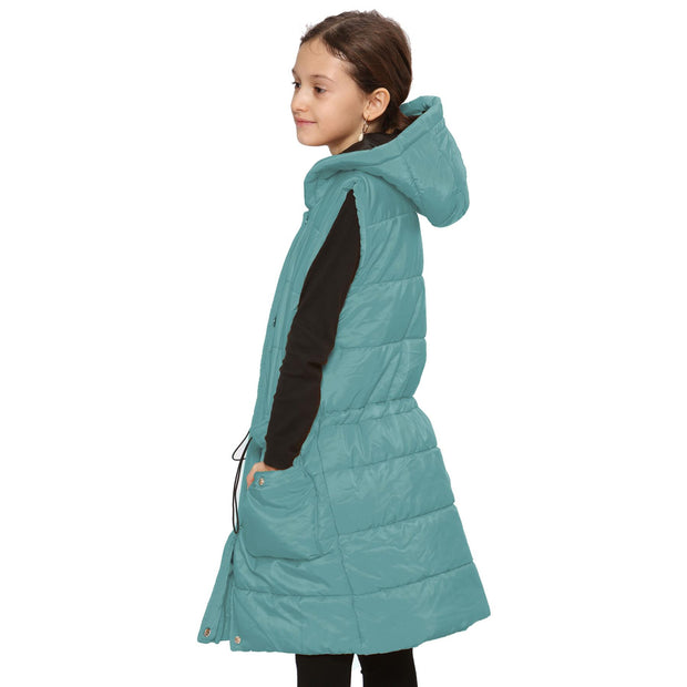 Kids Girls Fashion Oversized Gilet Long Line Jacket Long Sleeveless Coat 7-13 Yr