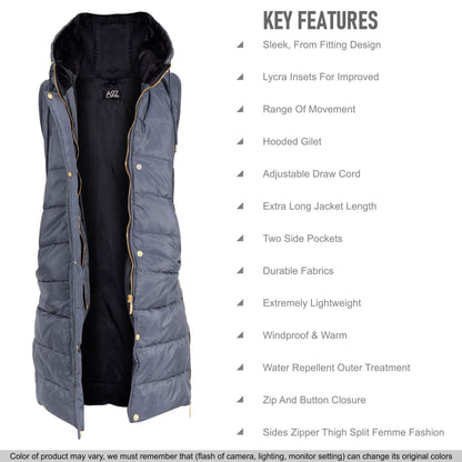Kids Girls Oversized Gilet Long Line Hooded Quilted Jacket Long Sleeveless Coat