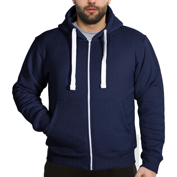 Mens Fleece Plain Zipper Hooded Long Sleeve Sweatshirt For Adults S-4XL