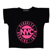 Kids Girls NYC BROOKLYN MIAMI CHICAGO Print Crop Top T Shirt Age 7-13 Years