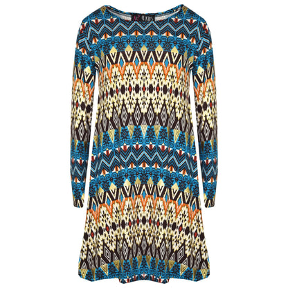 Girls Skater Dress Kids Aztec Print Summer Party Swing Midi Dresses 7-13 Years