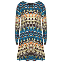 Girls Skater Dress Kids Aztec Print Summer Party Swing Midi Dresses 7-13 Years