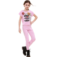 Girls Top Kids Short sleeves Made You Look Print Crop Top & Legging Set 5-13 Yrs
