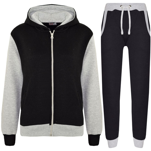 A2Z 4 Kids Girls Boys Unisex Plain Contrast Fleece Tracksuit Grey Hooded Top With Joggers Sweat Hoodie And Bottom Sweatpants Sports Gymwear Jogging Suit Activewear Jogger Set Age 5-13 Years