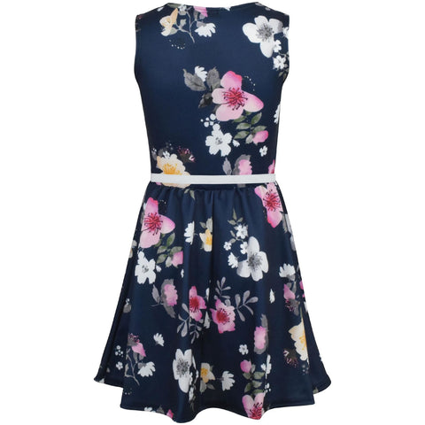 Kids Girls Skater Dress Sleeveless Party Fashion Navy Floral Summer Dresses