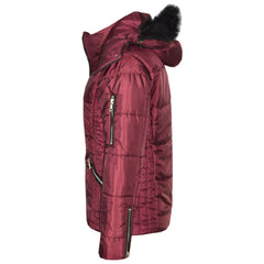Girls Puffer Jacket Quilted Winter Coat Faux Fur Hood Warm Padded Zipped Coat