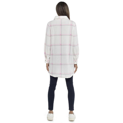 Ladies Fleece Check Shacket Oversized Shirt Jacket with Pockets Warm Winter Coat