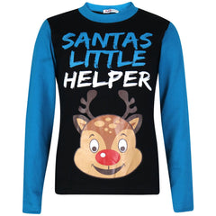 Kids Girls Boys Pyjamas Santas Little Helper Reindeer Contrast Sleeves Xmas PJS