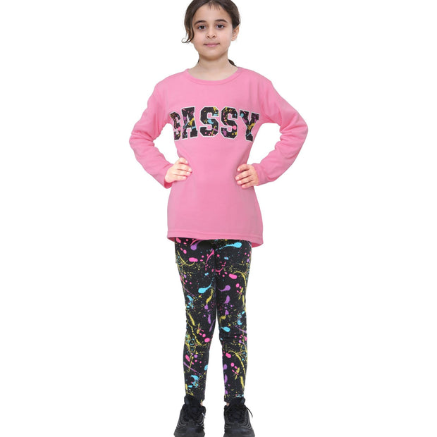 A2Z 4 Kids Girls Top Kids Sassy Print Trendy Baby Pink Long Sleeves T Shirt Tops & Fashion Legging Outfit Set Age 5-6, 7-8, 9-10, 11-12 & 13 Years