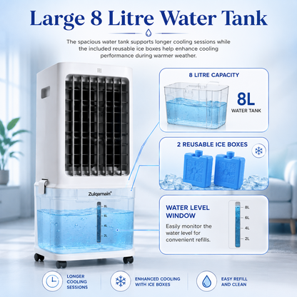 Portable White Air Cooler with Remote Control 3 Speed Settings 80W Easy to Move