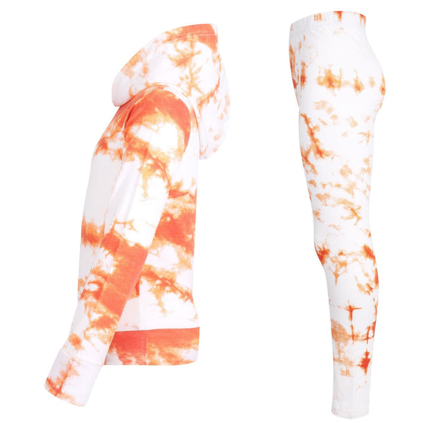 A2Z Kids Tie Dye Hooded Top & Legging Set 2 Piece Orange Active Wear Girls Outfit Set Age 5-13 years