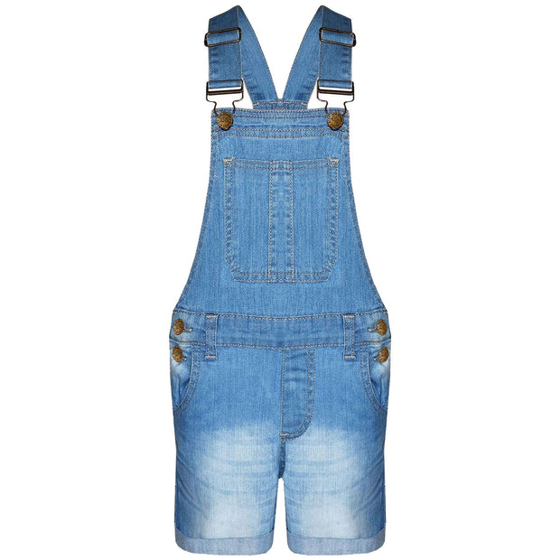 Kids Girls Denim Stretch Dungaree Shorts Jumpsuit Playsuit All In One 7-13 Years