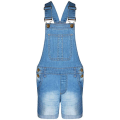 Kids Girls Denim Stretch Dungaree Shorts Jumpsuit Playsuit All In One 7-13 Years
