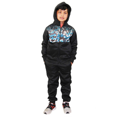 Kids Boys Girls Tracksuit Camouflage Panelled Hooded Top & Bottom Jogging Suits