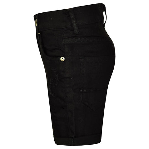 Kids Boys Ripped Jet Black Denim Shorts Comfort Stretch Jeans Trouser Pants 5-13