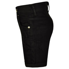 Kids Boys Ripped Jet Black Denim Shorts Comfort Stretch Jeans Trouser Pants 5-13