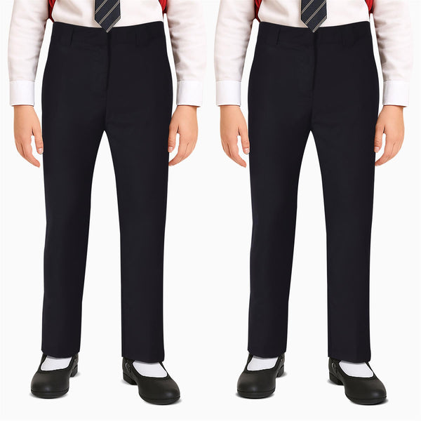 Kids 2 Pack Girls Pants Plain School Uniform Pull Up Regular Fit School Trousers