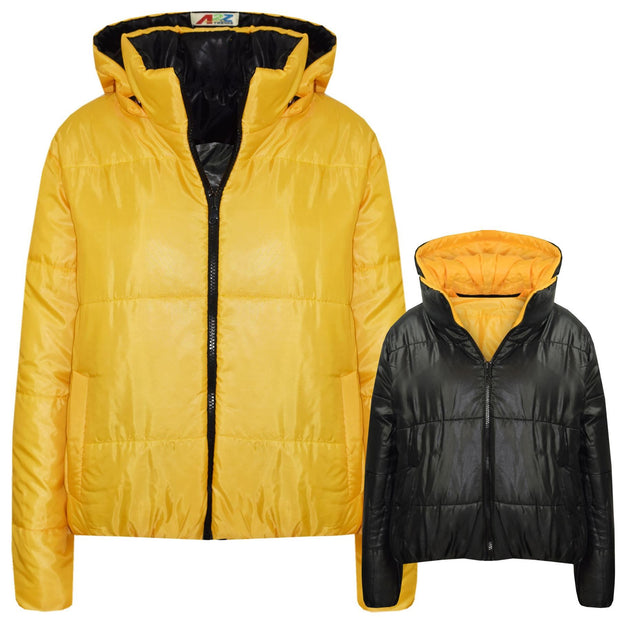 Girls Jackets Kids Reversible Cropped Hooded Padded Puffer Jacket Coat 5-13 Year