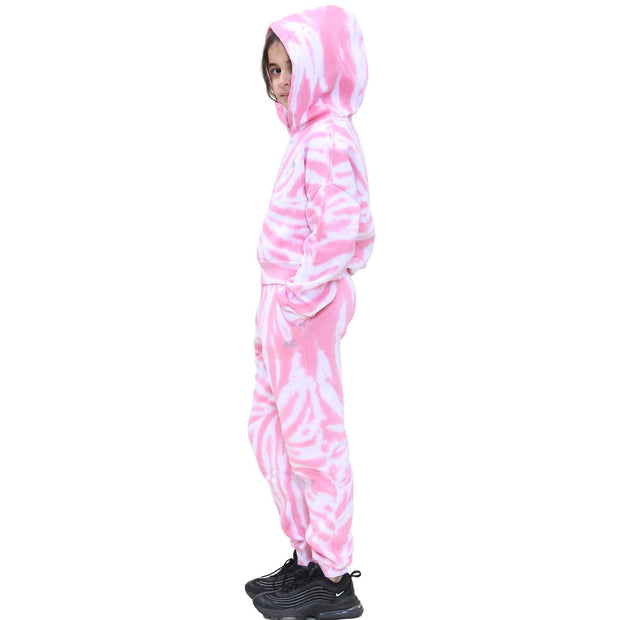 Kids Tie Dye Tracksuit Gym Cropped Hoodie Sweatpants Cord Set Girls Age 5-13
