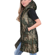 A2Z Ladies Adults Sleeveless Gilet Oversized Hooded Camo Green Quilted Gilet Padded Long Line Vest Jacket Sleeveless Coat Urban Winter Wear