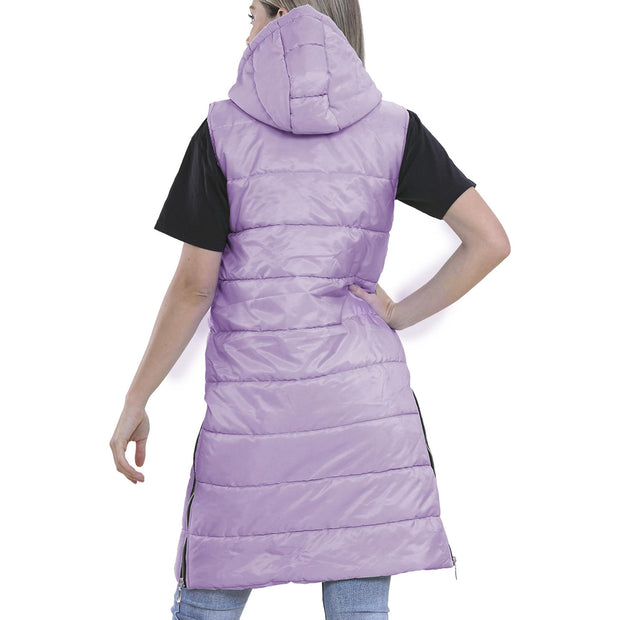 Ladies Sleeveless Gilet Oversized Hooded Quilted Gilet Padded Long Line Coat