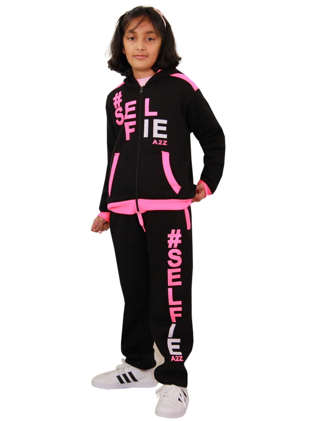 Kids Girls Boys #Selfie Tracksuit Hooded Hoodie Bottom Jog Suit Joggers 7-13 Yrs