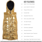 A2Z Ladies Adults Sleeveless Gilet Oversized Hooded Golden Foil Quilted Gilet Padded Long Line Vest Jacket Sleeveless Coat Urban Winter Wear