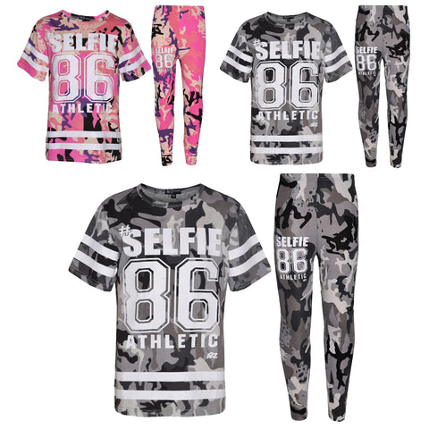 Girls Top Kids Designer's #Selfie 86 Camouflage T Shirt & Legging Set 7-13 Years