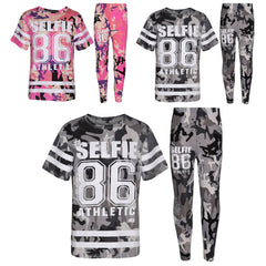 Girls Top Kids Designer's #Selfie 86 Camouflage T Shirt & Legging Set 7-13 Years