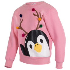 Kids Girls Boys Christmas Penguin Face Sweatshirt Long Sleeve Trendy Jumper 2-13