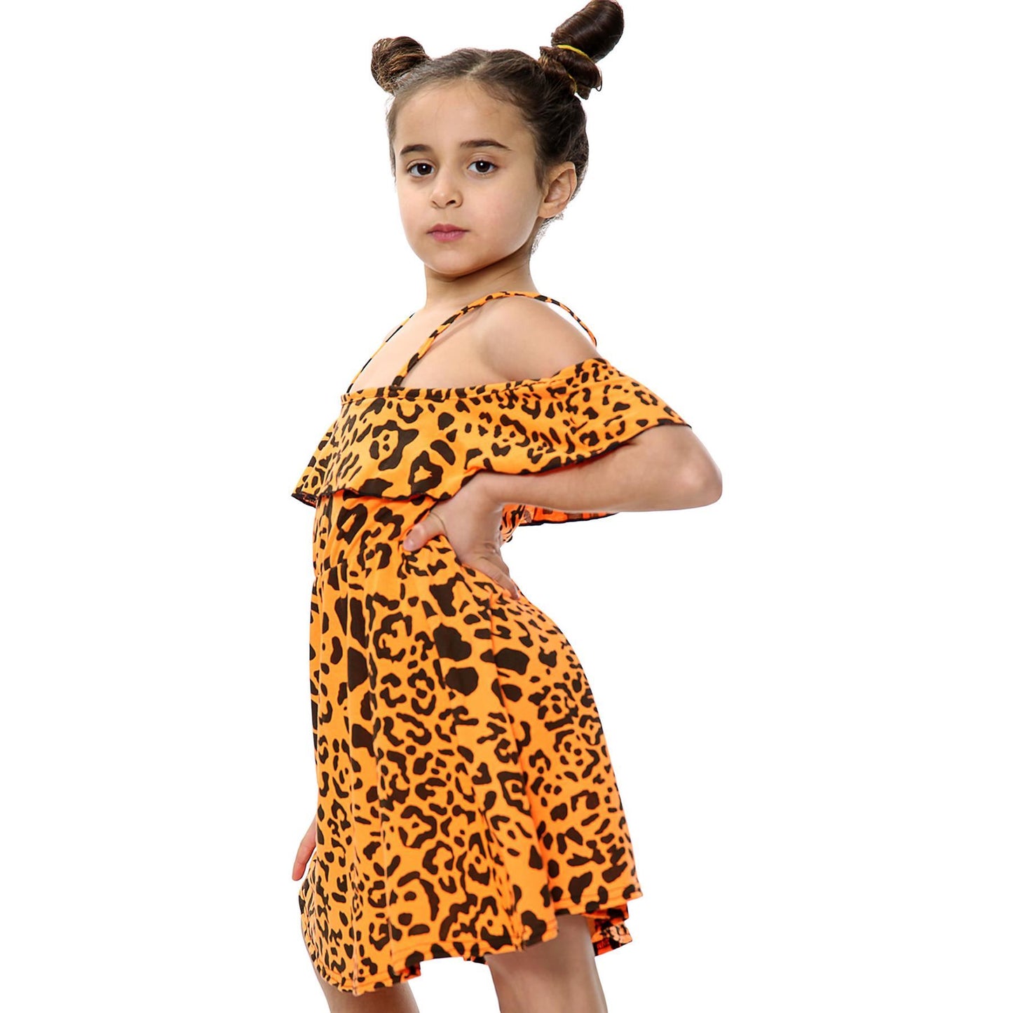 Kids Girls Skater Dress Leopard Print Summer Party Off Shoulder Dress 5-13 Years